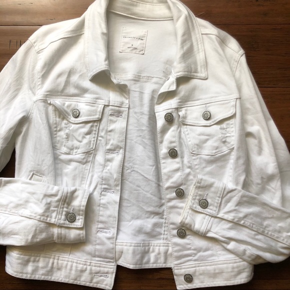 pink and white denim jacket